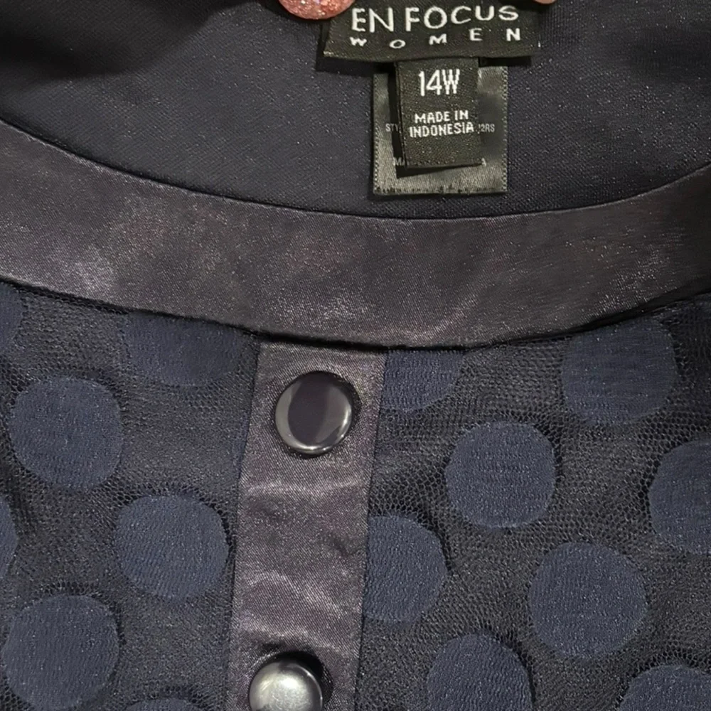 En Focus Navy Blue Polka Dot Women's A-Line Dress-size large - Picture 3 of 7